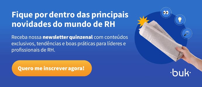Banner da Buk convidando profissionais de RH a assinar newsletter quinzenal com tendências e práticas de gestão de pessoas.