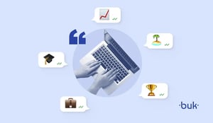 Pessoa trabalhando em seu notebook com diversos ícones ao lado para exemplificar a tecnologia na gestão de pessoas