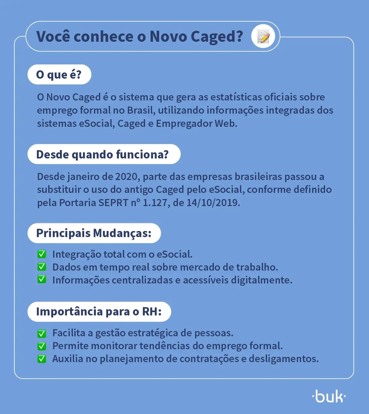 imagem com principais informações sobre o novo Caged
