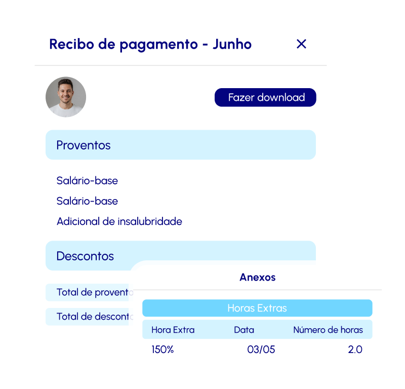 Folha de pagamento e controle de ponto no mesmo lugar.